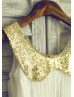 Peter Pan Gold Sequin Collar Boho Beach Chiffon Flower Girl Dress